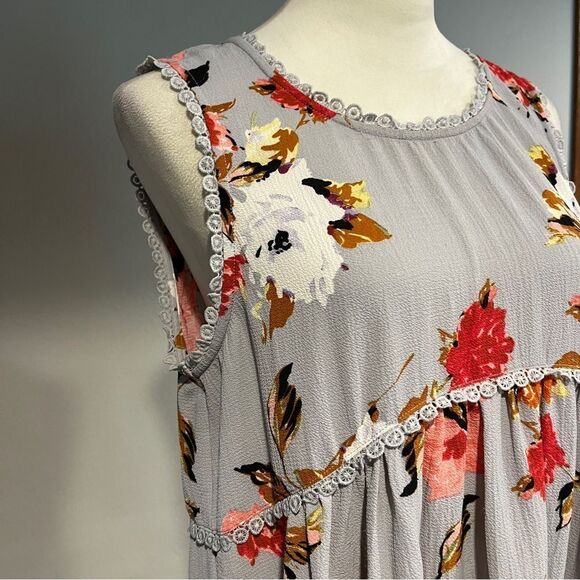 Jodifl scoop neck sleeveless floral a-line tunic / mini dress size medium - Picture 3 of 13